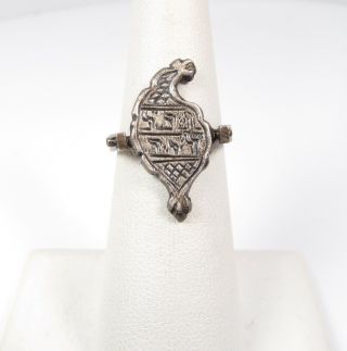 Unusual Rare Vintage Jewish Museum Israeli Sterling Silver Flip Ring Size 6.  5