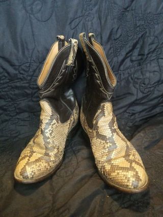 Vintage Sanders Brown Leather Snakeskin Cowboy Boots Mens 7 1/2 D / Womens 9 W