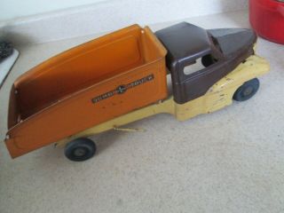 Vintage Buddy L 1940’s Sand and Gravel Dump Truck Pressed Steel orange brown 2