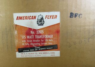 RARE NOS FACTORY AMERICAN FLYER 22035 175w TRANSFORMER SHIPPED TO LIONEL 8