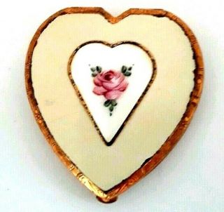 Vintage Ivory Enamel & White Guilloche Heart Shaped Powder Compact.  See