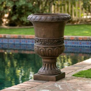 Antique Large Tall Urn Planter Outdoor Stone Vase Garden Flower Vintage Brown