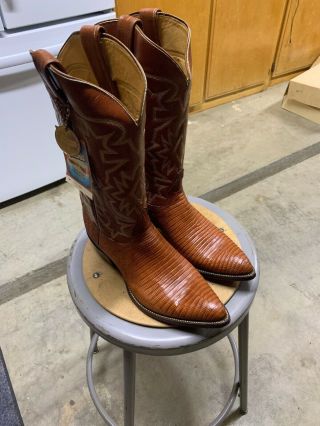 Vtg Tony Lama Brown Leather Lizard Skin Cowboy Boots Mens Size 10 D - 8030