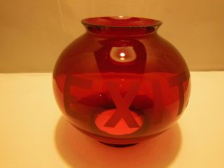 Vintage Ruby Red Glass Exit Globe Light Shade Etched Letters