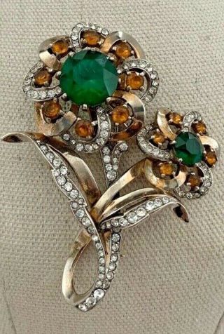 Vintage C1930 Signed Mazer Emerald Green Rhinestones Flower Stick Pin/brooch 3 "