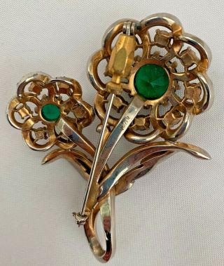Vintage c1930 Signed Mazer Emerald Green Rhinestones Flower Stick Pin/Brooch 3 