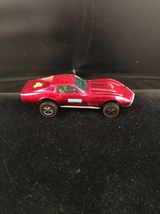 Vintage Hot Wheels 1967 Custom Corvette Red Metallic Redline Mattel Hk
