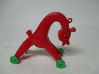 Vintage Rosbro Rosen Red Giraffe On Wheels Christmas Hard Plastic Candy Holder