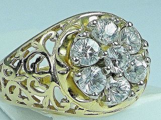 Vintage 10k Gold Cocktail Ring 7 Stone Cz Cubic Zirconia 7.  6 Gr Size 10 1.  75 Ct