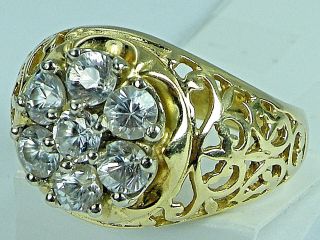 Vintage 10k Gold Cocktail Ring 7 Stone CZ Cubic Zirconia 7.  6 gr Size 10 1.  75 ct 3
