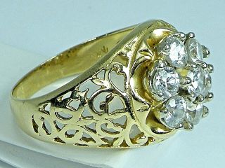 Vintage 10k Gold Cocktail Ring 7 Stone CZ Cubic Zirconia 7.  6 gr Size 10 1.  75 ct 5