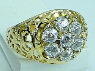 Vintage 10k Gold Cocktail Ring 7 Stone CZ Cubic Zirconia 7.  6 gr Size 10 1.  75 ct 7