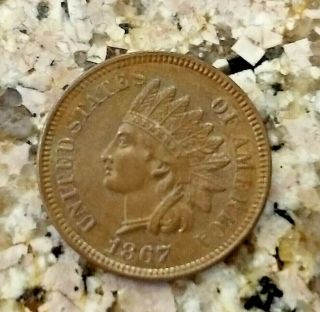 RARE 1867 BRIGHT BROWN U.  S INDIAN HEAD PENNY CLEAR SHARP DETAILS N/R 10
