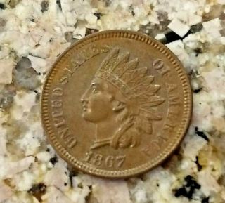 RARE 1867 BRIGHT BROWN U.  S INDIAN HEAD PENNY CLEAR SHARP DETAILS N/R 12