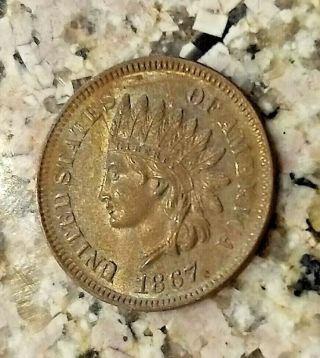 Rare 1867 Bright Brown U.  S Indian Head Penny Clear Sharp Details N/r