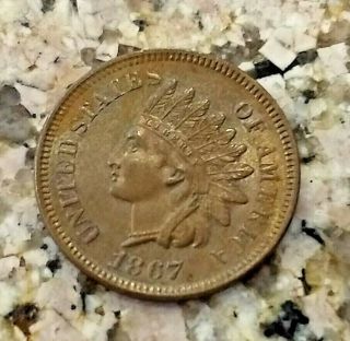 RARE 1867 BRIGHT BROWN U.  S INDIAN HEAD PENNY CLEAR SHARP DETAILS N/R 3