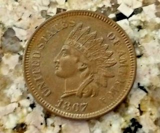 RARE 1867 BRIGHT BROWN U.  S INDIAN HEAD PENNY CLEAR SHARP DETAILS N/R 4