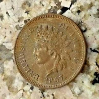 RARE 1867 BRIGHT BROWN U.  S INDIAN HEAD PENNY CLEAR SHARP DETAILS N/R 6