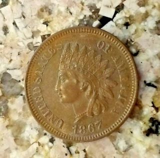 RARE 1867 BRIGHT BROWN U.  S INDIAN HEAD PENNY CLEAR SHARP DETAILS N/R 8
