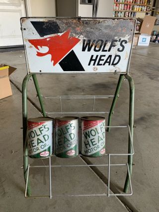 Vintage Wolf’s Head Motor Oil Can Island Display Rack 2
