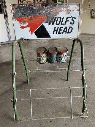 Vintage Wolf’s Head Motor Oil Can Island Display Rack 3