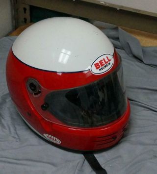 Vintage Snell Bell Red And White M85 1986 7 1/4 " Motorcycle Helmet J