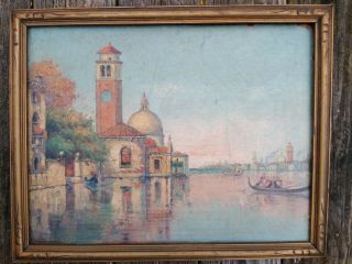 Vintage Venice Italy Italian Oil Painting Wood Carved Frame Signed Delleani?