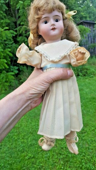 Antique Bisque & Composition Small German Doll W/glass Eyes - Jointed Knees - Marked
