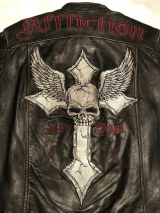 Affliction Skull Cross Leather Jacket Ultra Rare Limited Edition Mens Large