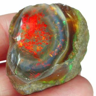 80ct Natural Ethiopian Crystal Black Opal Play Of Color Rough Specimen Uysg703