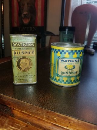 Very Rare 1900s WATKINS SPICES Wooden Salesman Sample Carrying Tote & Tins 12
