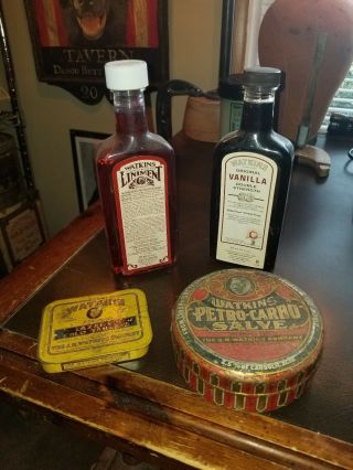 Very Rare 1900s WATKINS SPICES Wooden Salesman Sample Carrying Tote & Tins 8