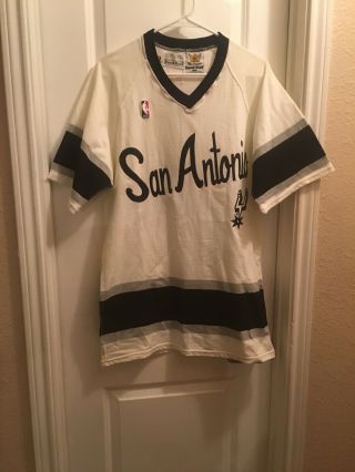 Rare Vintage San Antonio Spurs Sand Knit Warm Up Shirt Game Issued 1989 Sz 40
