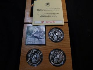 C276 Romania 2003 Silver 50 Lei Danube Delta 3 Coin Proof Set w/ BOX & RARE 2