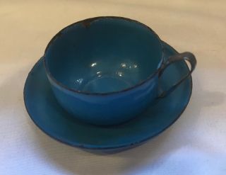 Antique Vintage Blue Graniteware Enamelware Child’s Miniature Tea Set - 12 Piece 4