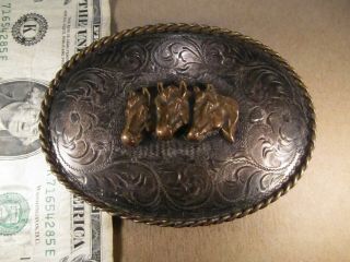 Vintage Sterling Silver Horse Heads Belt Buckle,  Diablo,  104g