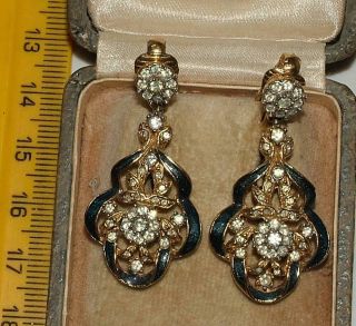 RARE VINTAGE A&S ATTWOOD & SAWYER CROWN JEWELS BLUE ENAMEL CLIP ON EARRINGS 3