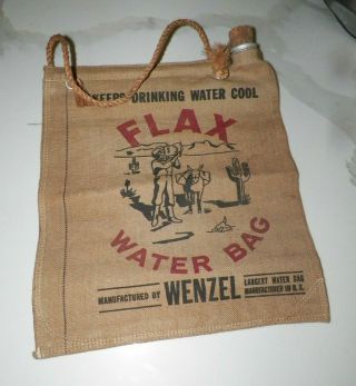 Vintage Flax Water Bag Mfg By Wenzel Great Graphics