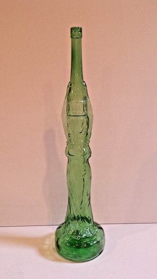 Italian - Tall Tuscun Chianti Green Glass Wine Bottle Shape Of A Woman - Vtg 1976