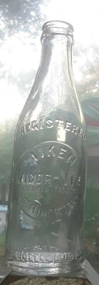 Aiken Sc Vigor - Vim Bottling Co.  Center Slug Plate Rare Soda Bottle