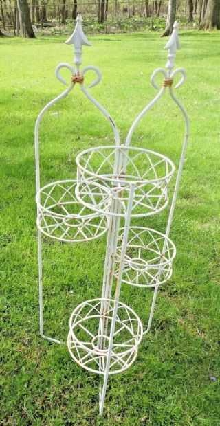 Vintage Wrought Iron Large 4 Tier Plant Flower Stand Display - Indoor Outdoor