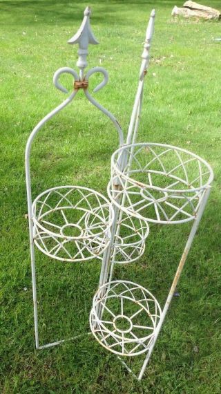 Vintage Wrought Iron Large 4 Tier Plant Flower Stand Display - Indoor Outdoor 2