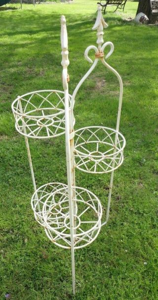 Vintage Wrought Iron Large 4 Tier Plant Flower Stand Display - Indoor Outdoor 4