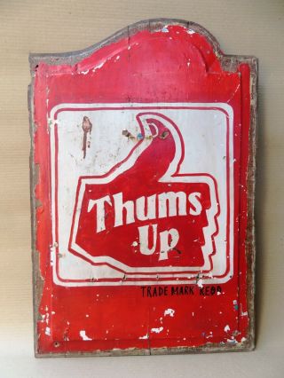Vtg.  Hand Painted Advertising Wood Panel Thums Up India Soft Drink Later Cocacola