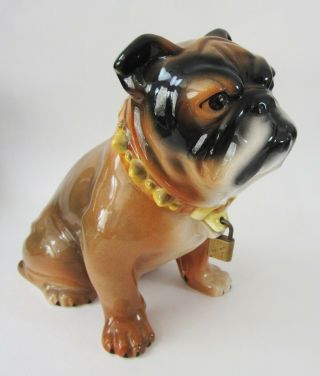 Vintage Bulldog Still Bank Spike Collar Lock Ceramic Mariton California Pottery