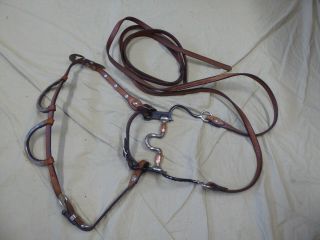 Vintage Horse Bridle/headstall W/ Bit & Reins - Leather With Silverplate Accents
