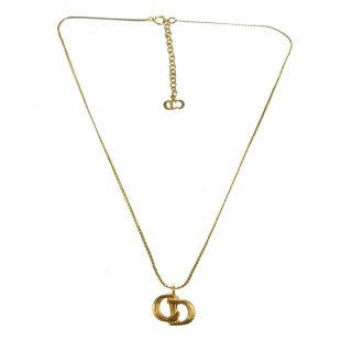 Christian Dior Cd Logos Gold Chain Pendant Necklace Authentic Vintage Ak35436