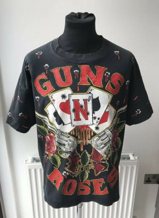 Guns N Roses Vintage 1991 All Over Print Tour T - Shirt Black Size Xl