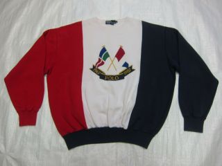 Vtg Orig Polo Ralph Lauren 1987 Cross Flags Sweatshirt Sweater Tricolor Large L