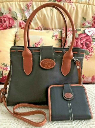 Vintage Dooney & Bourke Brown Leather Satchel Handbag & Wallet